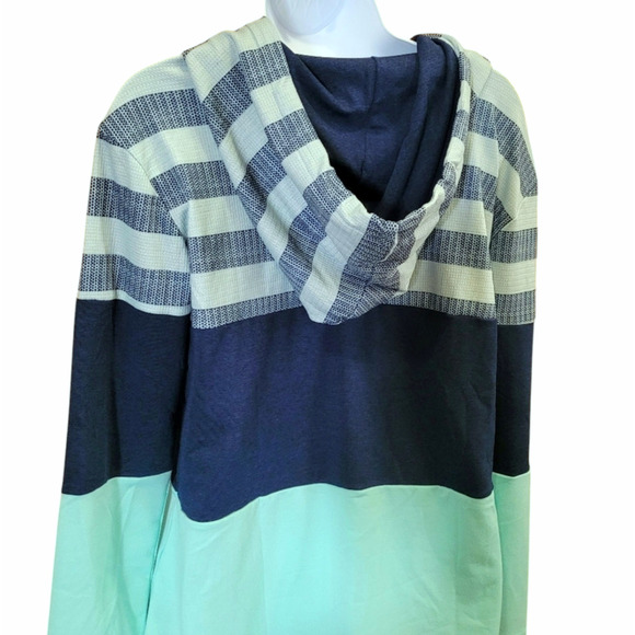 Pullover Hoodie Stripe Colorblock Womens Top Sz XL Green Blue Long Sleeve Shirt - Picture 9 of 16